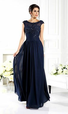 A-line Col U profond Sans manches Mousseline polyester robe de mère de mariée