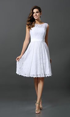 A-line Col U profond Sans manches Dentelle Robe Demoiselle d'Honneur