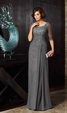 A-line Col U profond La moitié des manches Mousseline polyester robe de mère de mariée