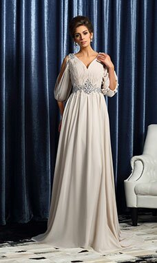 A-line Col en V Sans manches Mousseline polyester robe de mère de mariée