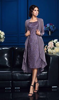 Fourreau/Column Col en cœur Manche longue Mousseline polyester robe de mère de mariée