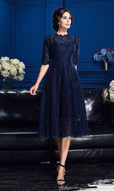 A-line Col montant La moitié des manches Dentelle robe de mère de mariée