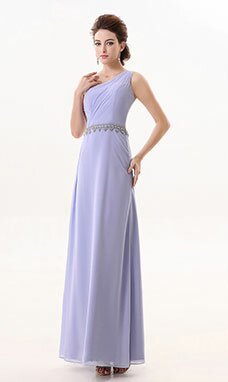 A-line Épaule asymétrique Longueur cheville Mousseline polyester Robe Demoiselle d'Honneur