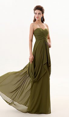 A-line Col en cœur Longueur ras du sol Mousseline polyester Robe Demoiselle d'Honneur