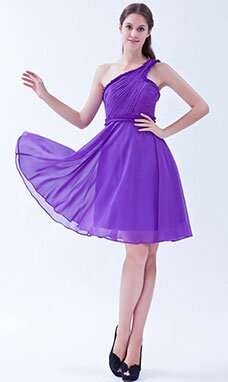 A-line Épaule asymétrique Court/Mini Mousseline polyester Robe Demoiselle d'Honneur