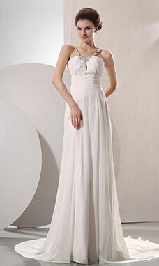 A-line Sans bretelles Balayage / pinceau train Mousseline polyester Robe de Mariée