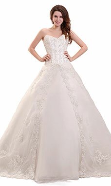 Mode de bal Col en cœur Traîne moyenne Dentelle Robe de Mariée