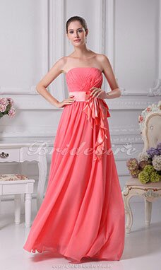 Fourreau Sans bretelles Longueur ras du sol Sans manches Mousseline polyester Satin Stretch Robe Demoiselle d'Honneur