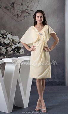 Fourreau Col en V Longueur genou Manche courte Mousseline polyester Robe de Soirée