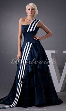 Trapèze Épaule asymétrique Brosse Sans manches Satin Robe de Quinceanera