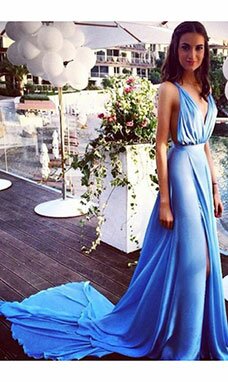 A-line Spaghetti Avec bretelles Sans manches Mousseline polyester Robe de Gala