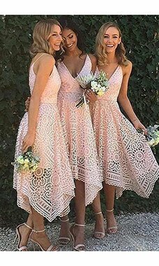 A-line Col en V Sans manches Dentelle Robe Demoiselle d'Honneur