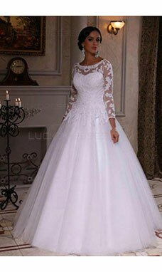 Mode de bal Col U profond Manche longue Tulle
